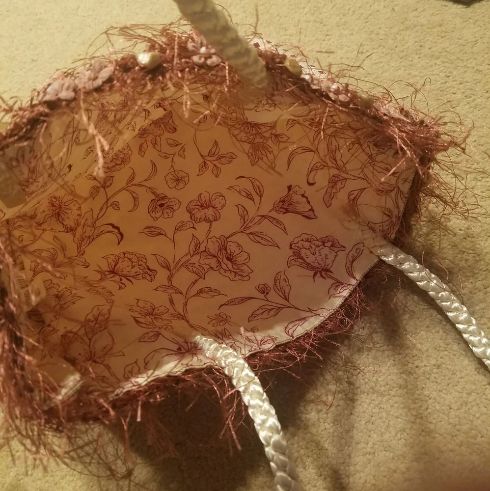 Pink Checked Tote Bag by Rosa with Beaded Trim